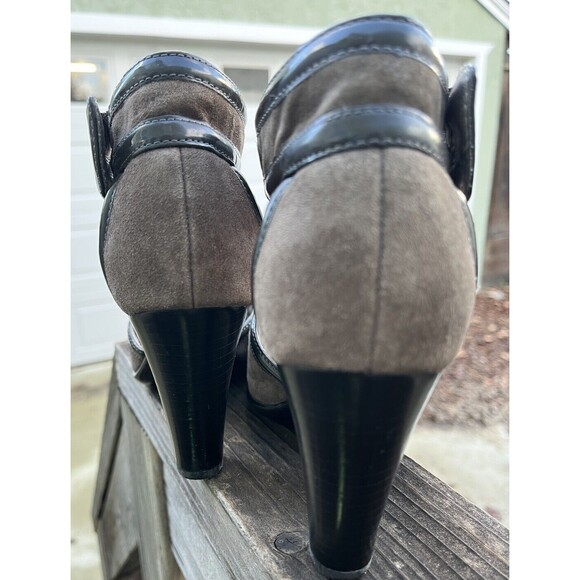 Sofft Gazelle Peep Toe Pumps Womens 6M Suede Brown Ankle T Strap 3” Heeled Shoes - Picture 7 of 10